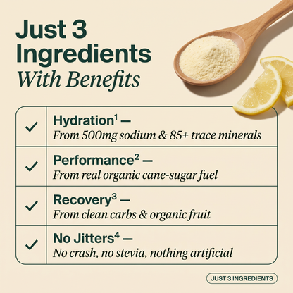 Benefits of Cleonse 3-ingredient electrolyte mix: 500mg sodium and 85+ trace minerals