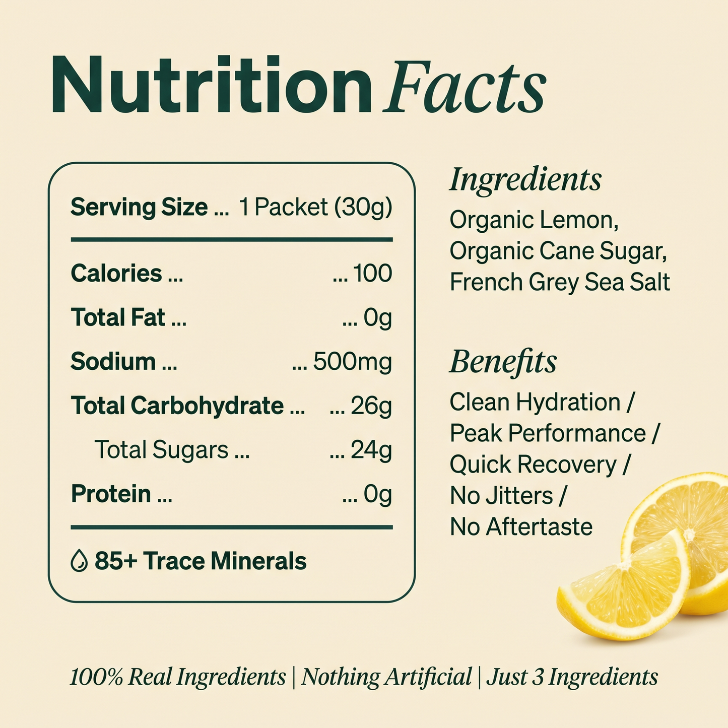 Cleonse electrolyte nutrition facts: 3 ingredients, 500mg sodium, 100 calories per stick