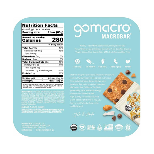 Organic Coconut Almond Butter Chocolate Chips Protein Bar